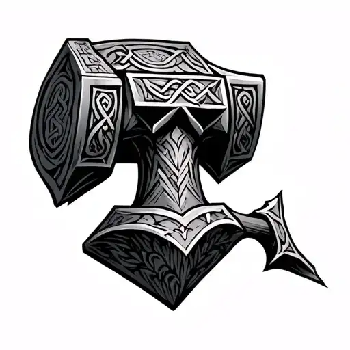 rabe auf thors hammer ingraved with Runes tattoo design idea