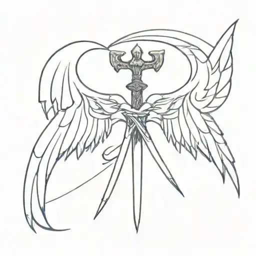angel wings with a sword in the middle tattoo design idea