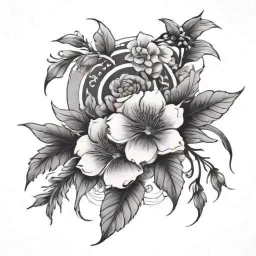 Simple japanese floral sleeve including lavender tattoo design idea