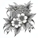 Simple japanese floral sleeve including lavender tattoo design idea