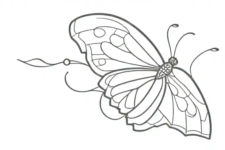 A monarch butterfly flying with a trad fan with a peacock inside tattoo design idea