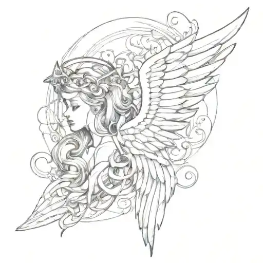 angel wings and devil horns tattoo design idea