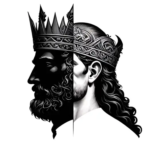 I need a face. half of the face should be a nordic king's face, that should have a half crown. For the other half, it sh tattoo design idea
