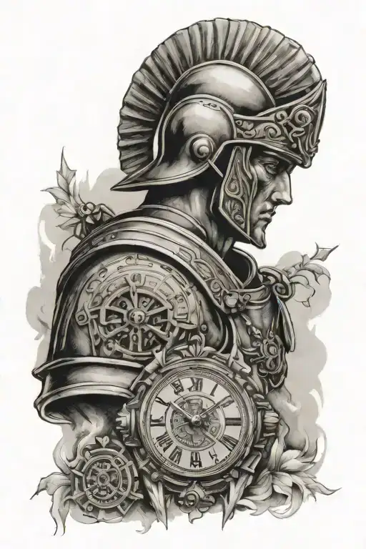 Roman soldier helmet and Rolex day date watch tattoo design idea