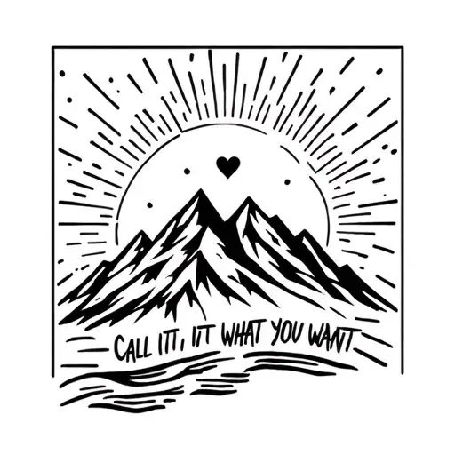 A mountain with the themes of balance, self-love, and individuality. Contains the text "Call it what you want" tattoo design idea