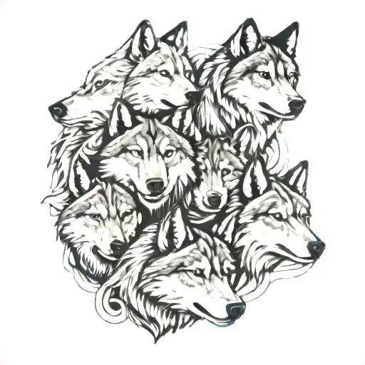 6 wolves tattoo design idea