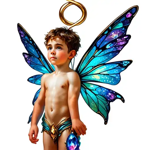 boy fairy with infinity sign and birthstone  tattoo design idea