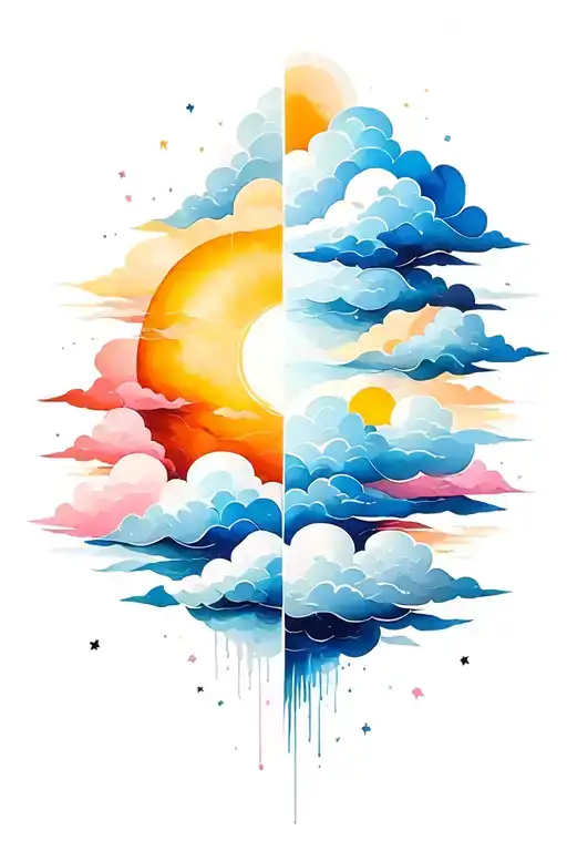 One side half a son only other side clouds only tattoo design idea