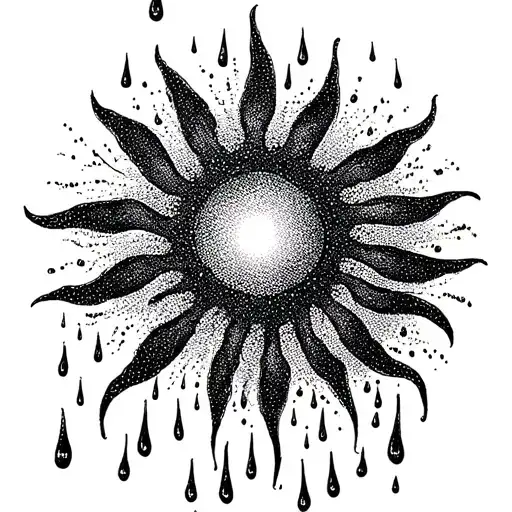 a rising sun melting into rain drops tattoo design idea