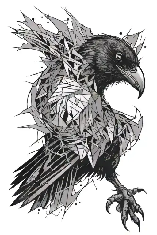 Shattered glass and a crow sitting tattoo design idea