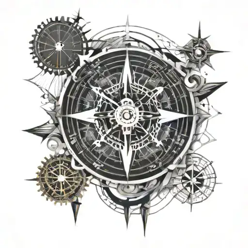 compass and clock with time 00:00 tattoo design idea