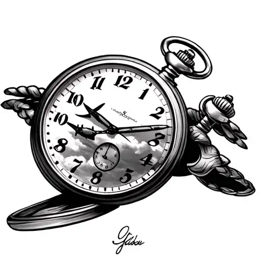 pocket watch with airplane as hour hand tattoo tattoo design idea