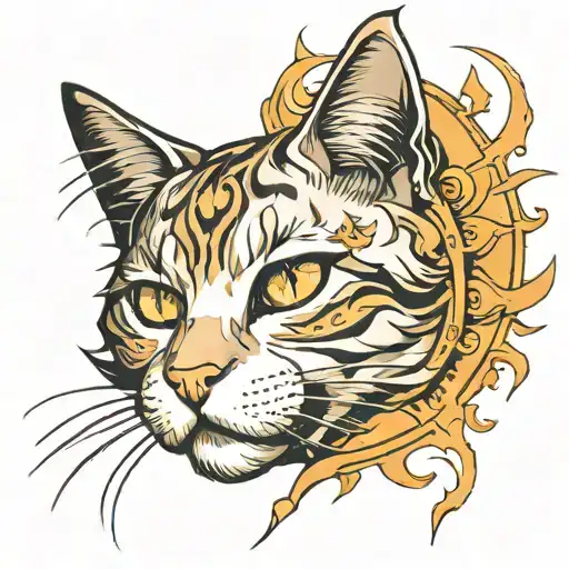 Cat with a sun on the forehead tattoo design idea