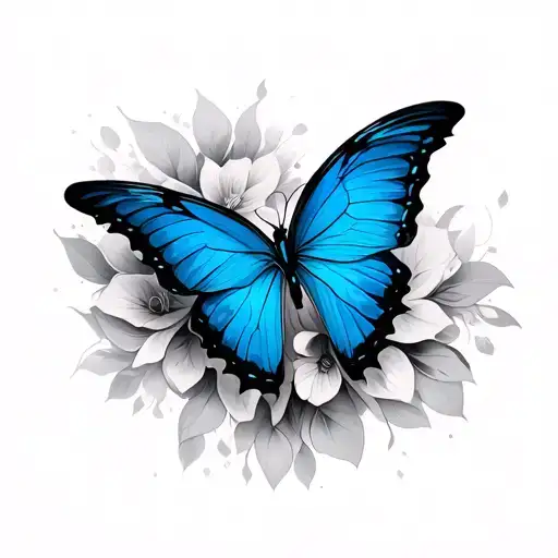 Blue butterfly flying tattoo design idea