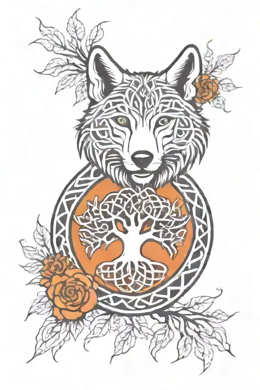 Celtic wolf paw print with tree of life intertwined tattoo design idea