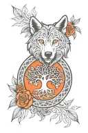 Celtic wolf paw print with tree of life intertwined tattoo design idea
