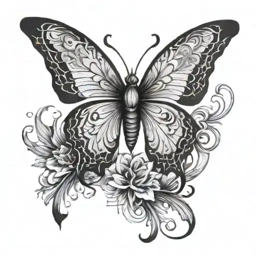 butterfly and  phoenix tattoo design idea