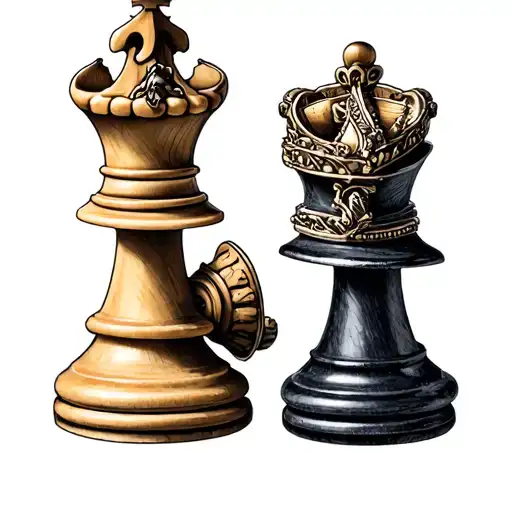 "Thomas and Roxie " king and queen chess piece tattoo design idea