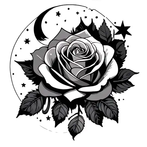 roses, moon phases, stars, heart.  tattoo design idea
