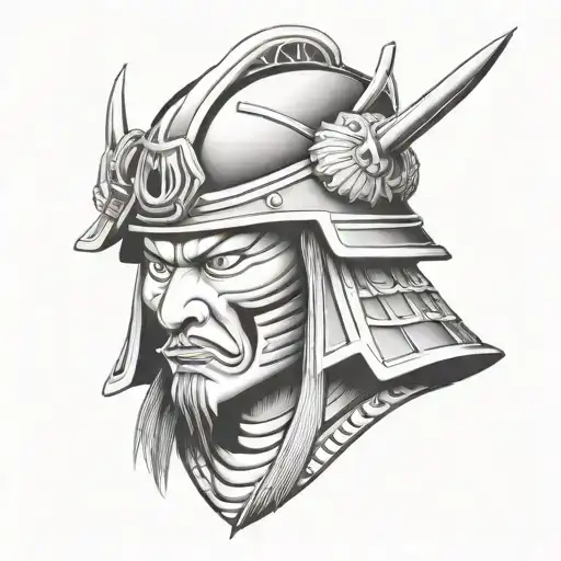 Samurai head with helmet tattoo design idea