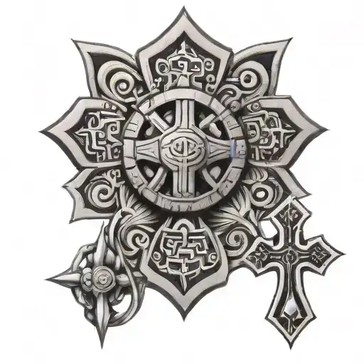 beautiful Exotic Mayan style Ethiopian cross chest piece tattoo design idea