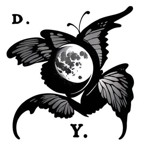 "D. Y." Butterfly, Angel Wings, Moon tattoo design idea