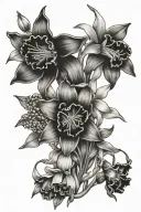 daffodil, sweet pea, lily of the valley birth flowers bouquet  tattoo design idea