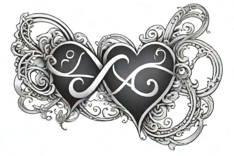 infinity symbol with roman numeral 7•19•1979 with heart and khammany tattoo design idea