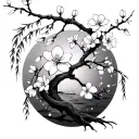 cherry blossom branch with weeping willow vines wrapped around it.  tattoo design idea
