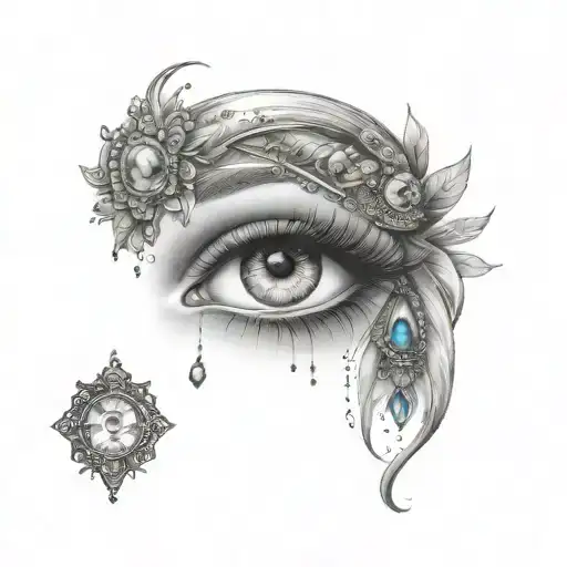 gypsy eye with gems tattoo design idea