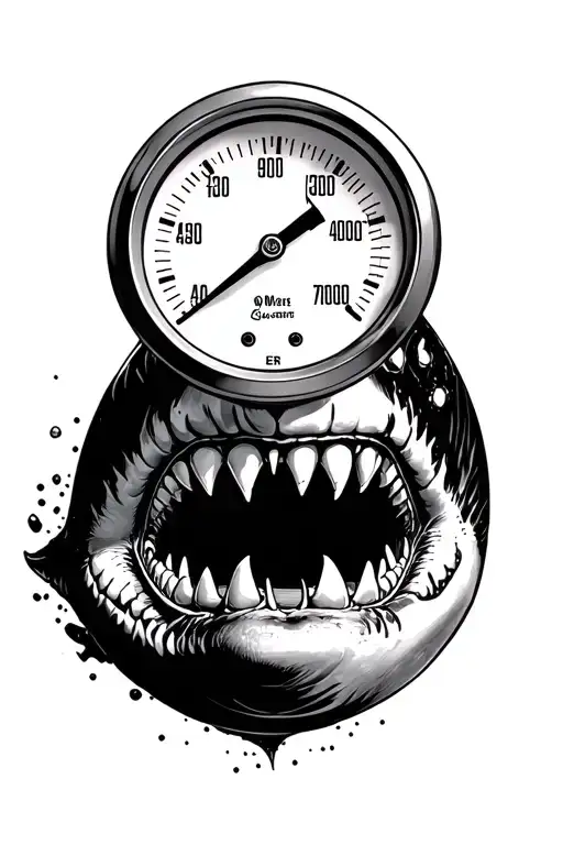 4000psi pressure gauge in a sharks mouth tattoo design idea