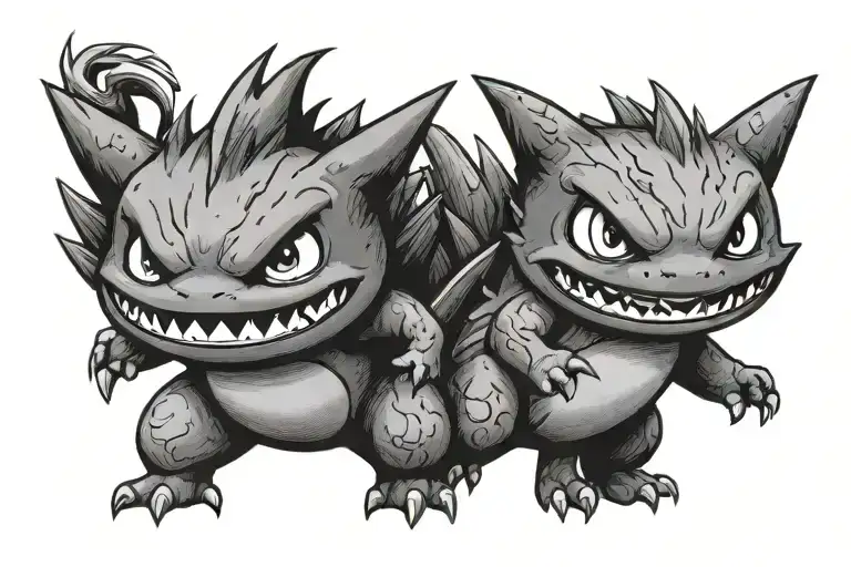 gengar and charmander Pokemon tattoo design idea
