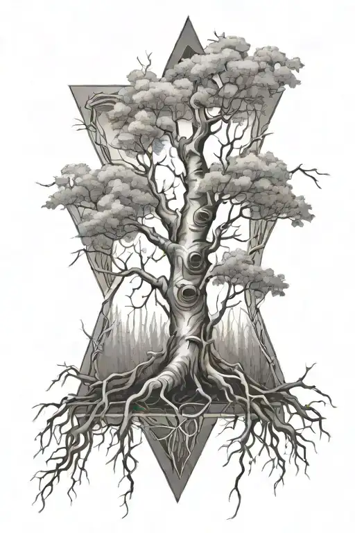 birch tree with roots inside diamond outline tattoo design idea