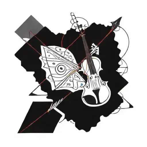 violin along with a red string and paper airplane tattoo design idea