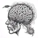 A surrealistic tattoo design featuring a brain with intricate patterns symbolizing psychology and clairvoyance tattoo design idea