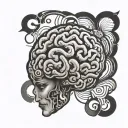 A surrealistic tattoo design featuring a brain with intricate patterns symbolizing psychology and clairvoyance tattoo design idea