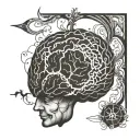 A surrealistic tattoo design featuring a brain with intricate patterns symbolizing psychology and clairvoyance tattoo design idea