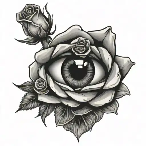 eye, roses and hand fist raised tattoo design idea