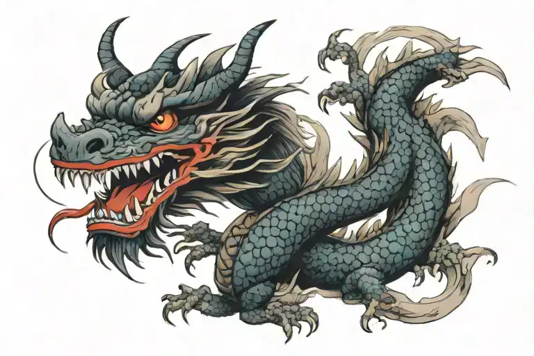 full black Japan  dragon without wings tattoo design idea