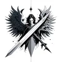 Archangel with a sword and wings tattoo design idea