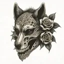 wolf crow skull roses blooming tattoo design idea