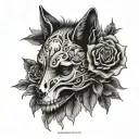 wolf crow skull roses blooming tattoo design idea