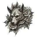 wolf crow skull roses blooming tattoo design idea