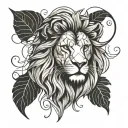 Lion Head with Vine leaves intertwined tattoo design idea