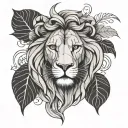 Lion Head with Vine leaves intertwined tattoo design idea