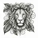 Lion Head with Vine leaves intertwined tattoo design idea