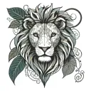Lion Head with Vine leaves intertwined tattoo design idea