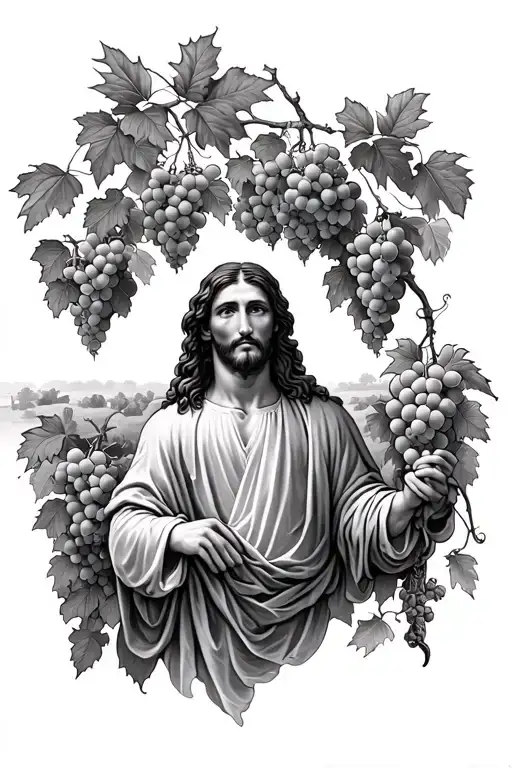 john 15 bible vers with Jesus Pruning grape vinyard tattoo design idea
