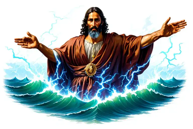 Moses splitting the Red Sea with lightning bolts tattoo design idea