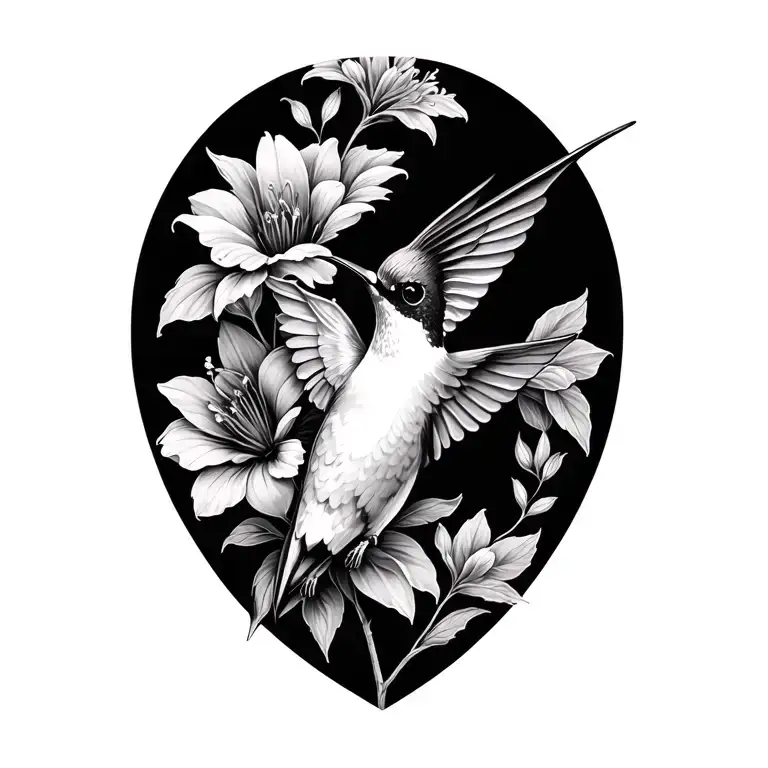 birth flowers with humming bird tattoo design idea